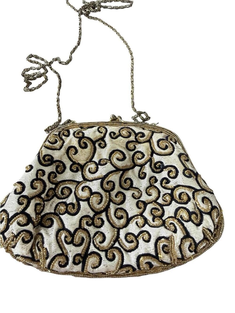 La Regale Vintage Evening Purse With Chain Strap Light Stain On Interior